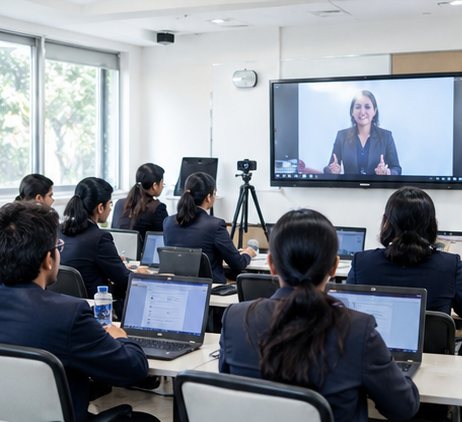 Students in a live online class